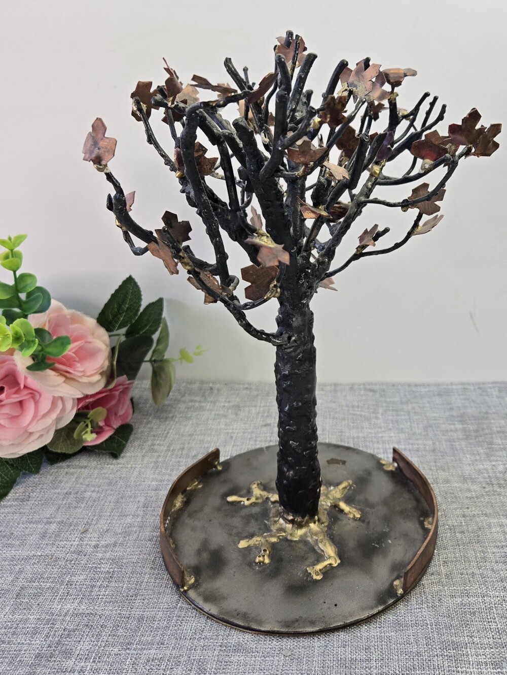 Vintage Handmade Metal Solded Tree Sculpture Art; Copper, Gold, Black Colors